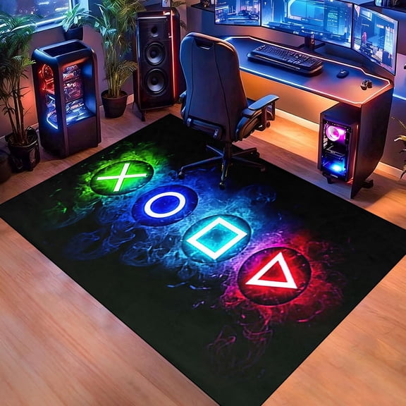 Games Area Rugs, Gamer Rug for Boy Cool Player Room Decor, Gaming Carpets for Boys Teens, Child Play Soft Floor Mat for Dining Living Room Sofa, Video Game Decor Decorate Doormats Black