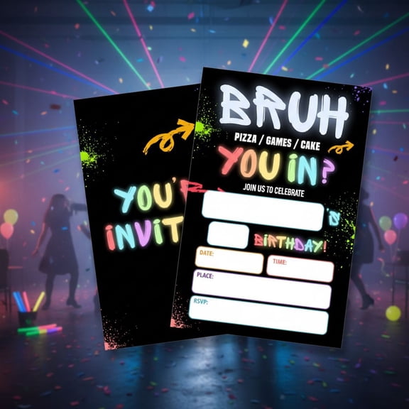 Games Birthday Party Invitation Supplies with Envelopes Set of 20 Bruh Birthday Invitation Fill in Blank, Double Sided