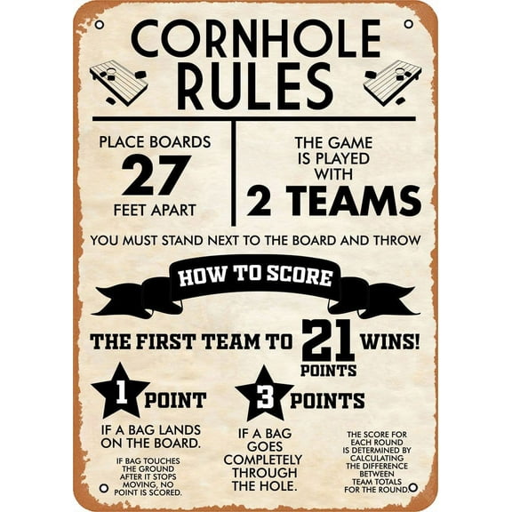 Games CORNHOLE RULES CLASSIC Poster Retro Vintage Metal Sign Home Man Cave Art, Kitchen 8x12 Inch