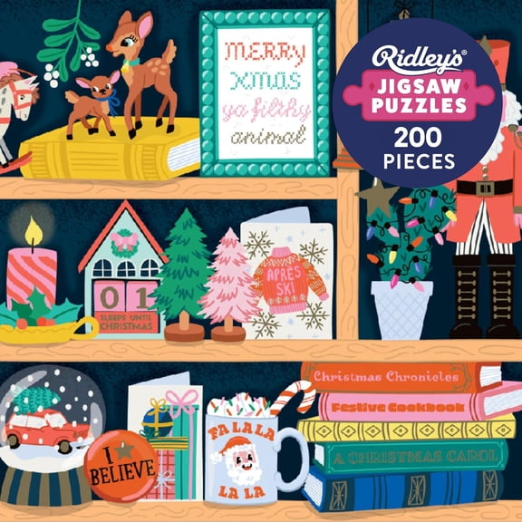 Games: Festive Curiosities 200-Piece Christmas Puzzle with Gingerbread Houses, Snowmen, Christmas Trees, Nut Crackers for Holiday Dcor