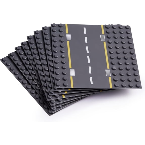 Games Large Building Blocks Road Base Plates Compatible with Large Building Blocks  8Pcs Straight and Curved Road Construction Blocks  7.5 x 7.5 Inch Street Baseplates, STEM Learning