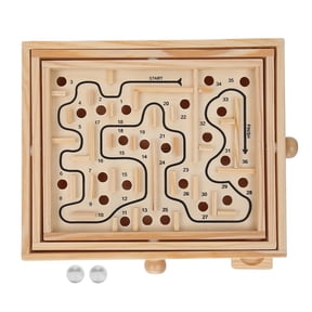 Games Large Wooden Labyrinth 10.8" x 9.1" Marble Ball Tilt Maze Wood Game with 36 Waypoints for 6 Years and Up