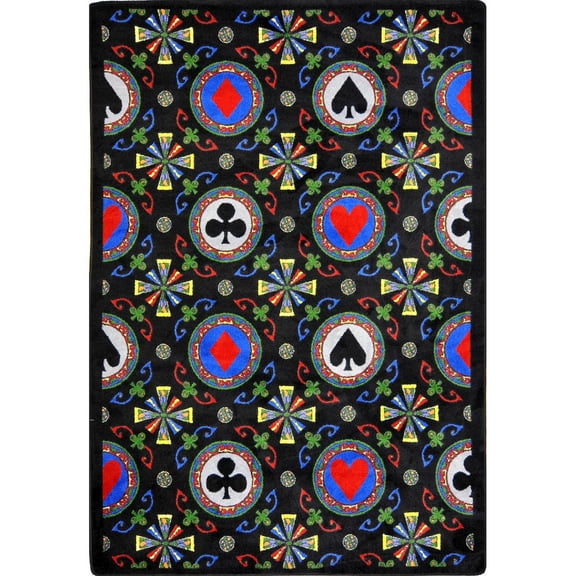 Joy Carpets Games People Play Stacked Deck 5'4" x 7'8" Area Rug in Color Black