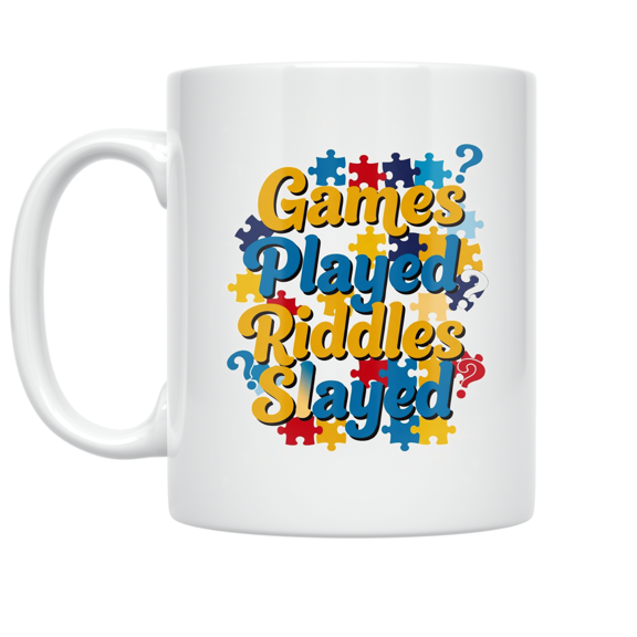 Games Played Riddles Slayed - Family Game Night Enthusiast - 11 oz Ceramic Coffee Mug
