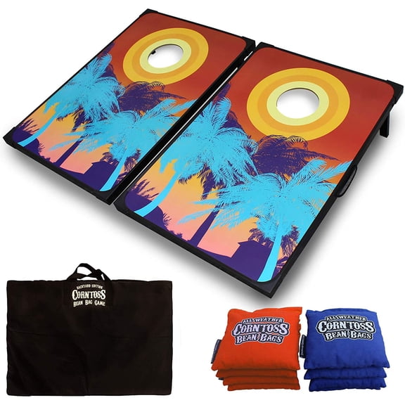 Open Box Games Tailgate Bean Bag Toss Board Cornhole Set w/Carry Bag, Tropical