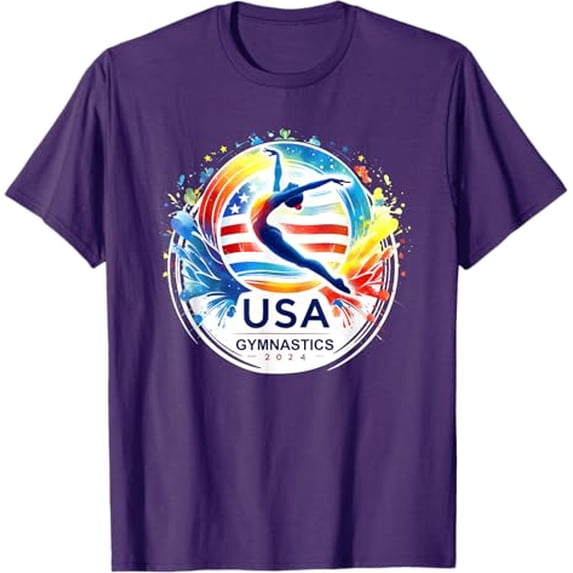 Games United States Gymnastics America 2024 USA OLYMPICS T-Shirt, Sport Event Shirt For Men Women, Summer Game Tee, Purple Color, Size 2XL