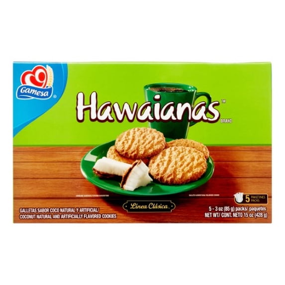 Gamesa Hawaiians Coconut Cookies, 3 Oz., 5 Count (Pack of 24)