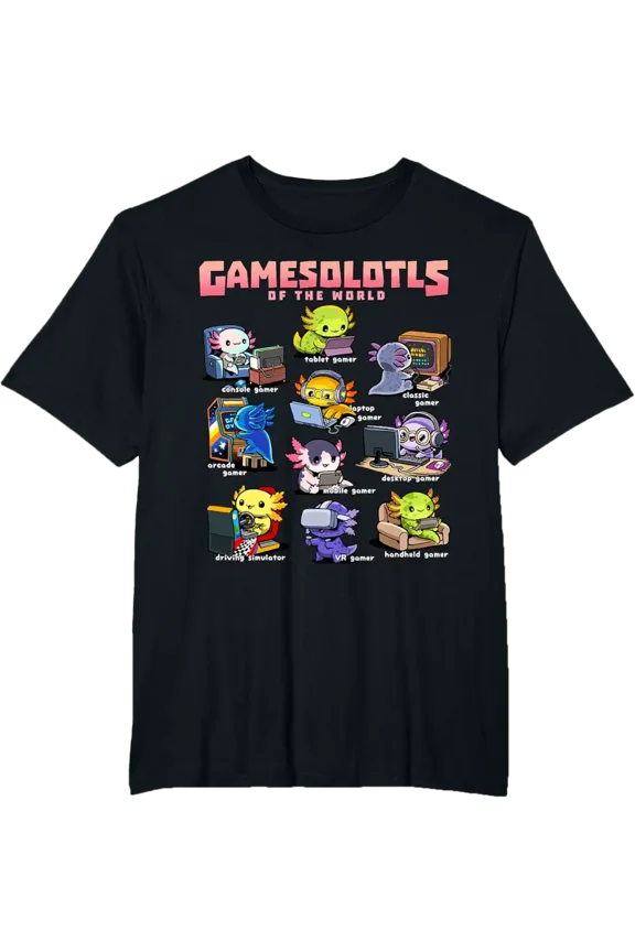 Gamesolotl Gamer World Cute Axolotl Pixel Creatures Collection Tee T-Shirt up to size 5XL