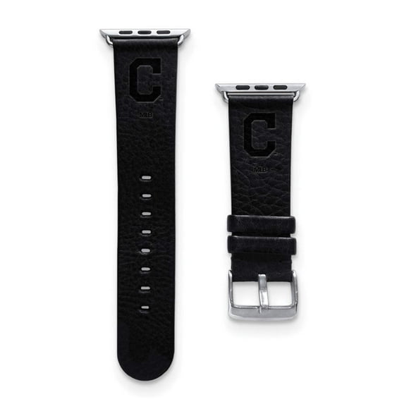 Gametime Cleve. Indians Leather Band fits Apple Watch (38/40mm S/M Black)