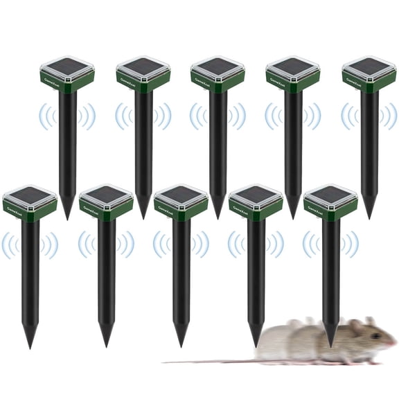 Gamexcel 10 Pack Outdoor Waterproof Solar Mole Ultrasonic Mouse Repellent for Get Rid of Mole, Gopher, Snakes, Vole and Other Underground Pests
