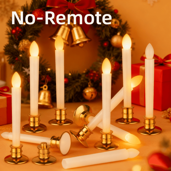 Gamexcel 10Pcs Window Candle, Roman Column Christmas Window Candles Battery Operated, Flameless Led Taper Candles, Gold Base