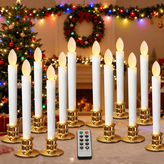 Gamexcel 12Pcs Christmas Window Candles Battery Operated, Flameless Led Taper Candles for Window with Remote