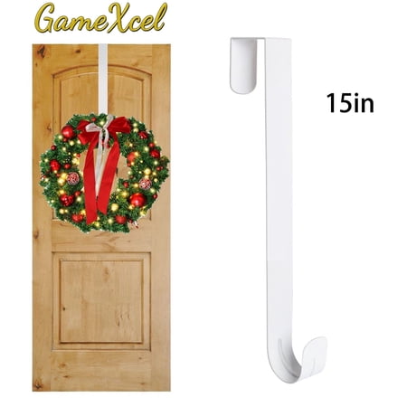Gamexcel 15" White Metal Wreath Hanger, Sturdy Door Hook for Seasonal Decorations