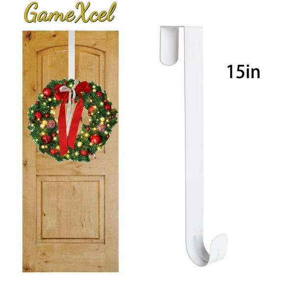 Gamexcel 15" White Metal Wreath Hanger, Sturdy Door Hook for Seasonal Decorations