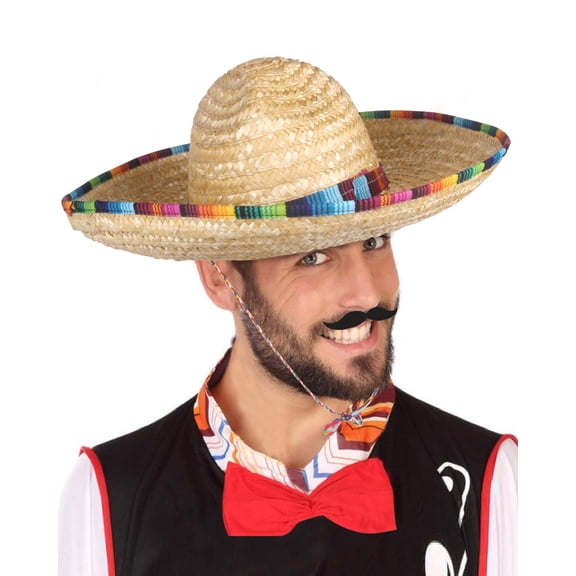 Gamexcel 18" Mexican Sombrero Hat, Natural Straw Wide Brim Fiesta Party Hat for Adults, Cinco de Mayo, Halloween, Sun Protection