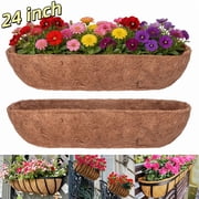 24 Inch Coconut Coir Liner 2 Pack, Pre-Formed Trough Coco Fiber Replacement for Window Box, Deck Railing, Hanging Basket Planter