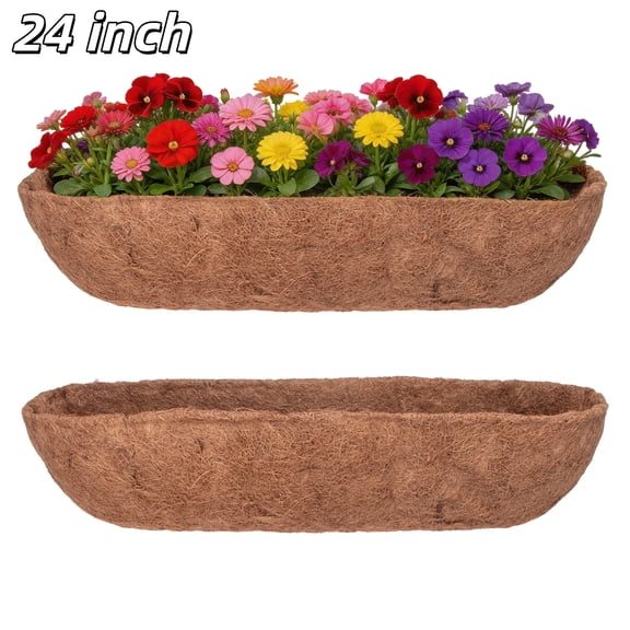 24 Inch Coconut Coir Liner 2 Pack, Pre-Formed Trough Coco Fiber Replacement for Window Box, Deck Railing, Hanging Basket Planter