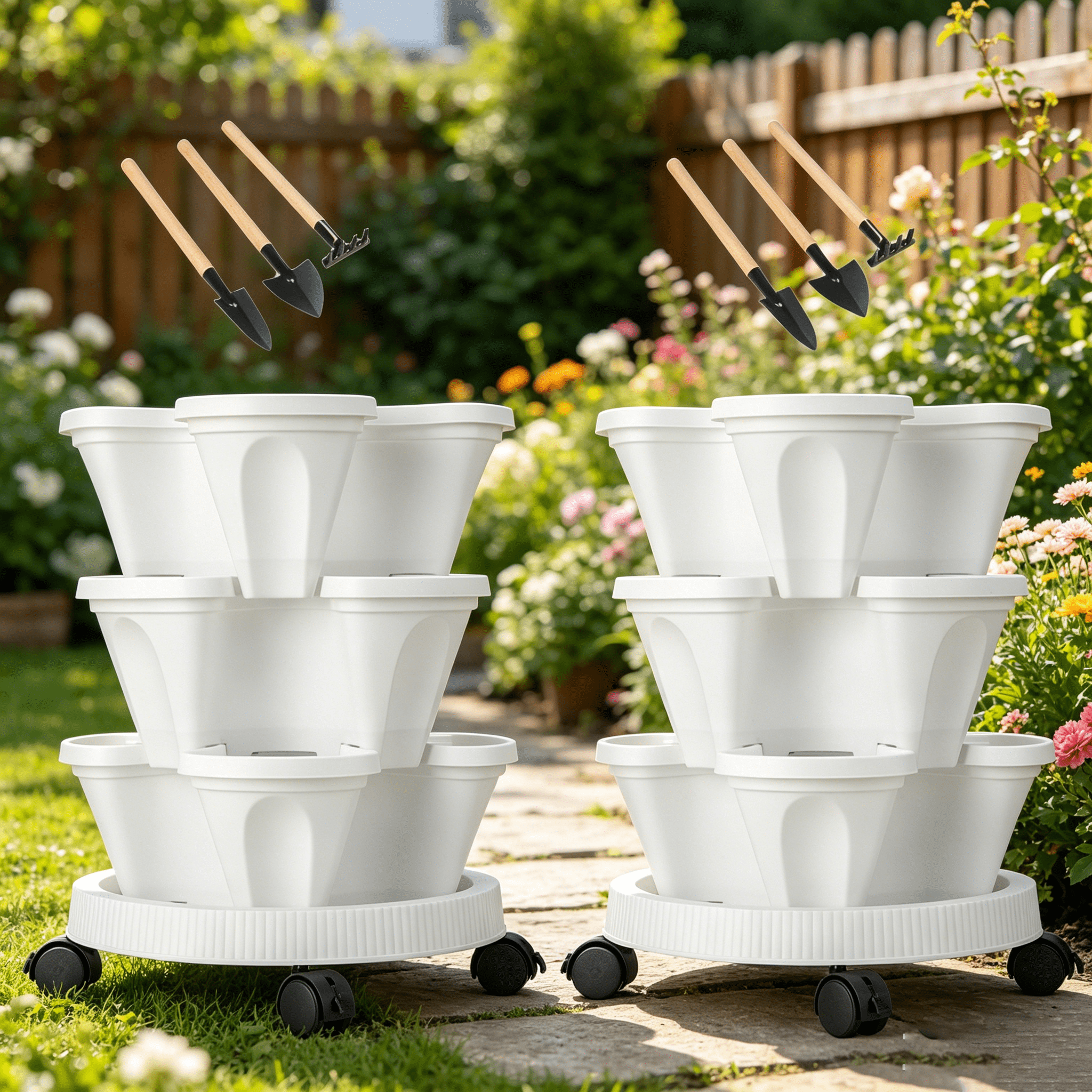Gamexcel 2 Pack 3-Tier Vertical Garden Planter with Wheels, Stackable ...