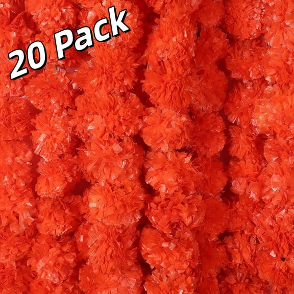 Gamexcel 20 Pack Artificial Marigold Garland, 5 Ft Each, Orange Flower Strings for Diwali, Indian Wedding, Pooja Temple and Party Decor