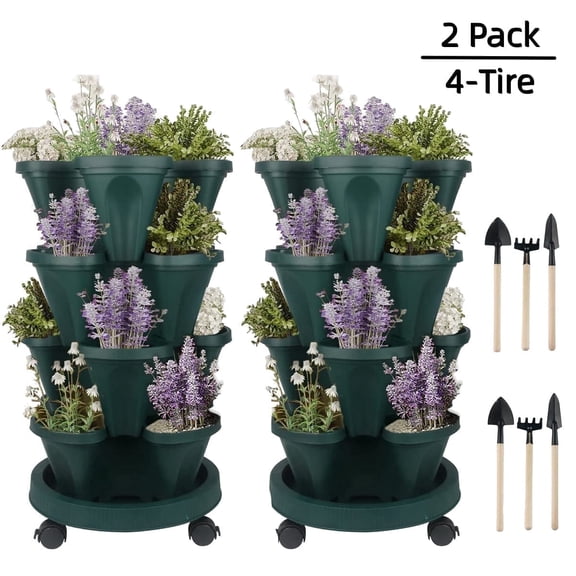 Gamexcel 24” x 16” x 48” 4-Tier Green Polypropylene Vertical Garden Planter (2 Count)