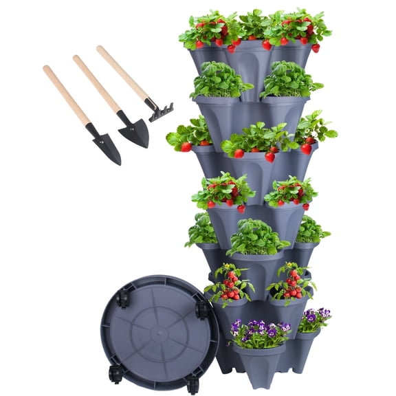 Gamexcel 24” x 24” x 48” Vertical Dark Gray Plastic Plant Planter with Self-Watering (7 Count)