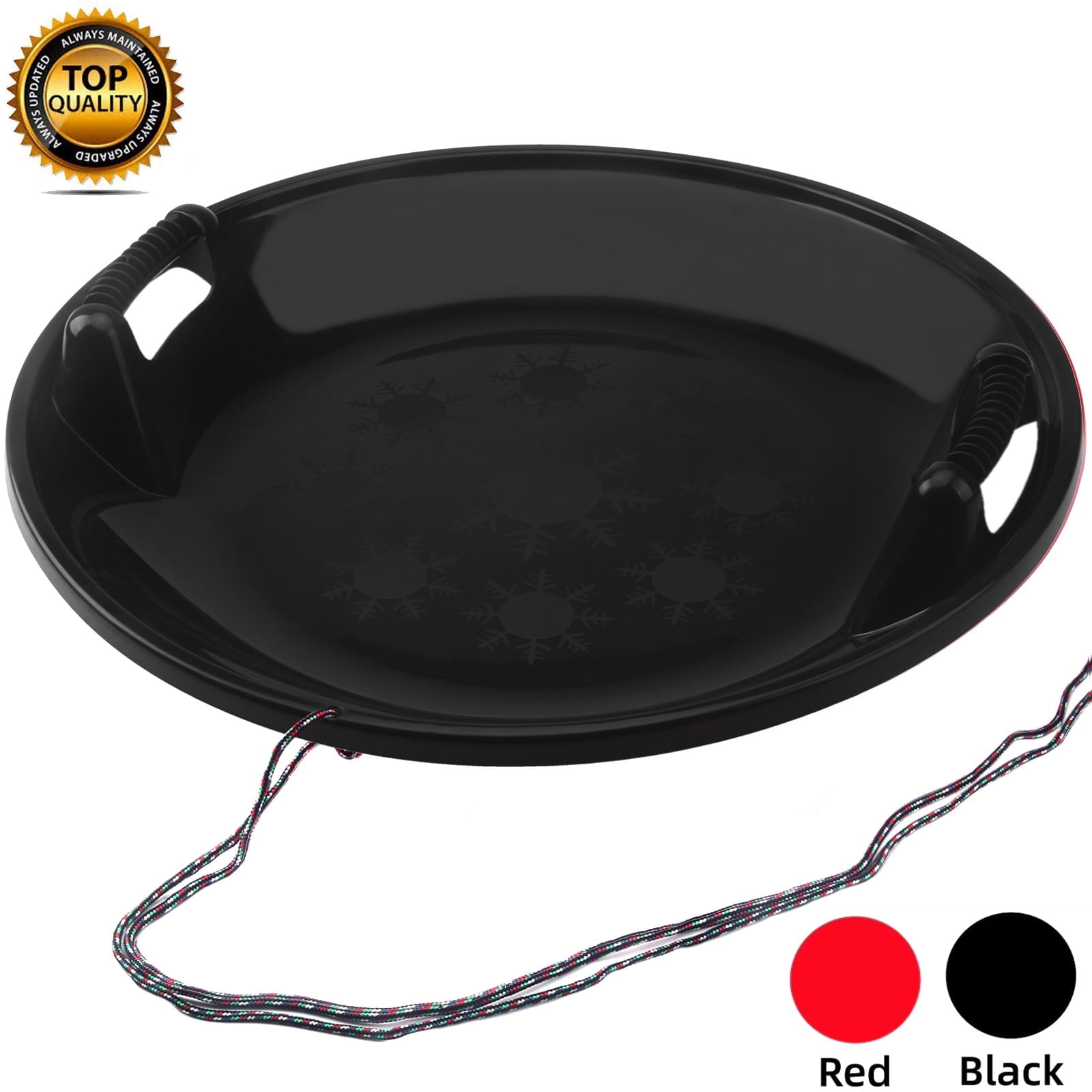 Gamexcel 25-Inch Round Downhill Sprinter Toboggan Snow Sled for Kids, Boys, Girls, and Adults, Featuring Built-in Handles and Pulling Rope - Black