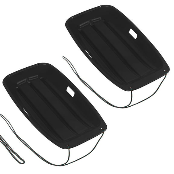 Gamexcel 2Pack 36" Snow Sled with Handles and Ropes, Slippery Plastic Downhill Durable Snow Sled For Kids and Adults, Outdoor Fun - Black