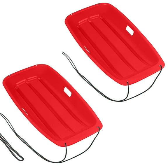 Gamexcel 2Pack 36" Snow Sled with Handles and Ropes, Slippery Plastic Downhill Durable Snow Sled For Kids and Adults, Outdoor Fun - Red