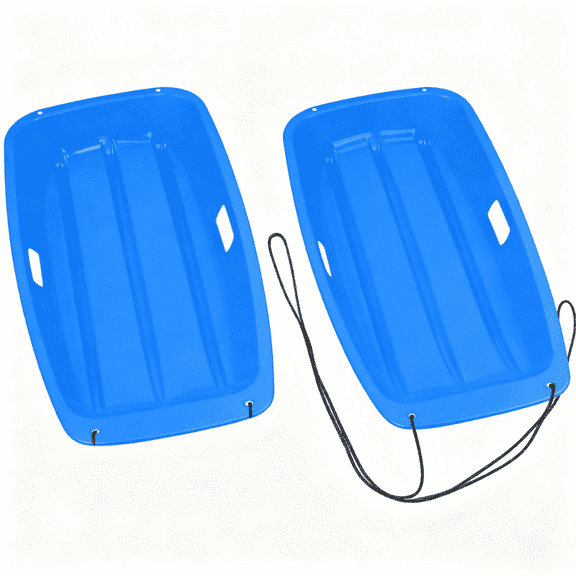 Gamexcel 2Pack Snow Sled with Handles and Ropes, Slippery Plastic Downhill Durable Snow Sled For Kids and Adults, Outdoor Fun, 36''x18'' - Blue