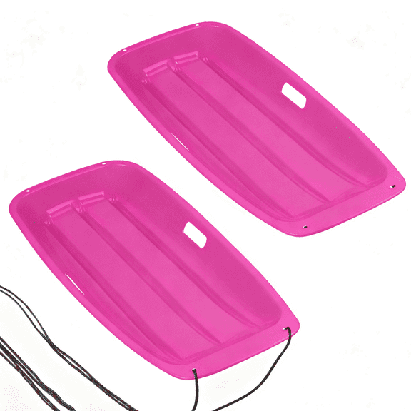 Gamexcel 2Pack Snow Sled with Handles and Ropes, Slippery Plastic Downhill Durable Snow Sled For Kids and Adults, Outdoor Fun, 36''x18'' - Pink