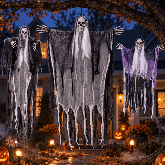 Grm Rappers Gamexcel 3-Pack Halloween Hanging Ghosts, 38, 50 & 58 Inch Poseable ...