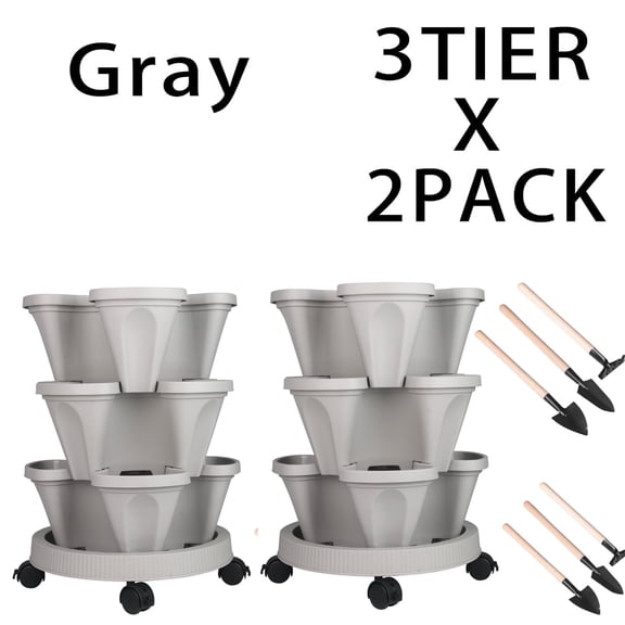 Gamexcel 3-Tier Gray PVC Plant Planter with Drainage Holes