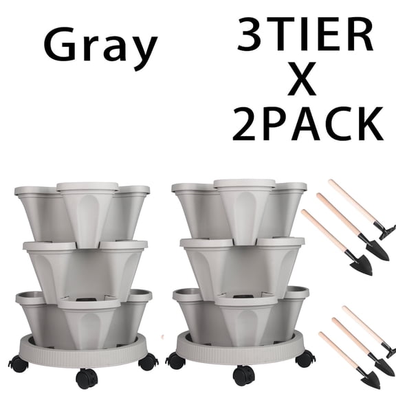Gamexcel 3-Tier Gray PVC Plant Planter with Drainage Holes