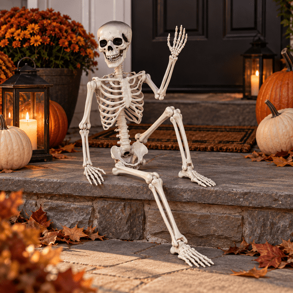 Gamexcel 3 ft Halloween Skeleton Decoration, Full Body Poseable PVC Skeleton Prop with Movable Joints and Hanging String