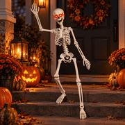 Gamexcel 3ft Sound Activated Halloween Skeleton, Posable Hanging Prop with LED Glowing Eyes, Creepy Sound, 8in String, Battery Operated