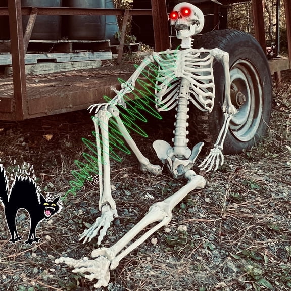 Gamexcel 5.5 ft Life Size Halloween Skeleton Decoration, Poseable Human Skeleton with LED Glowing Eyes, Sound Sensor & Creepy Sounds, White