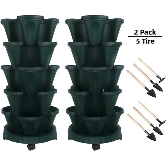 Gamexcel 5-Tier Green PVC Stackable Vertical Planter