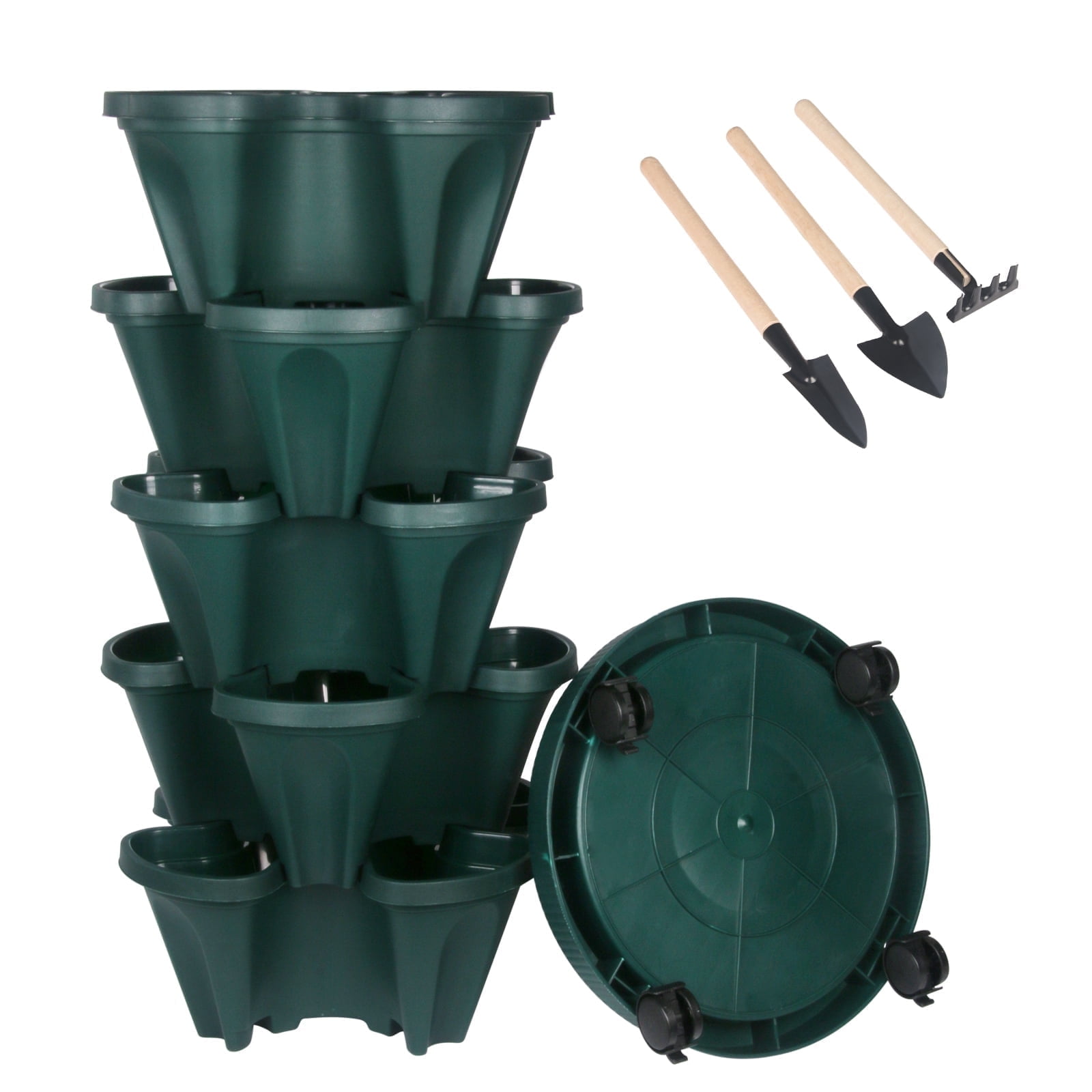Gamexcel 5-Tier Green Plastic Stackable Planter Box with Tools