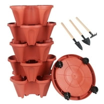 Gamexcel 5-Tier Novelty Red Plastic Stackable Planter with Wheels and Tools