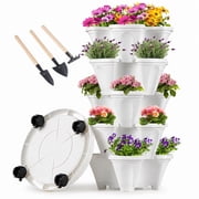 Gamexcel 5 Tier Stackable Vertical Garden Planter Tower with Wheels, Indoor Outdoor Strawberry Herb and Vegetable Planter