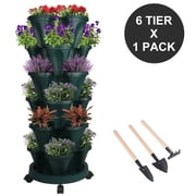 Gamexcel 6-Tier Stackable Vertical Garden Planters, Green Plastic Herb and Strawberry Planters with Wheels