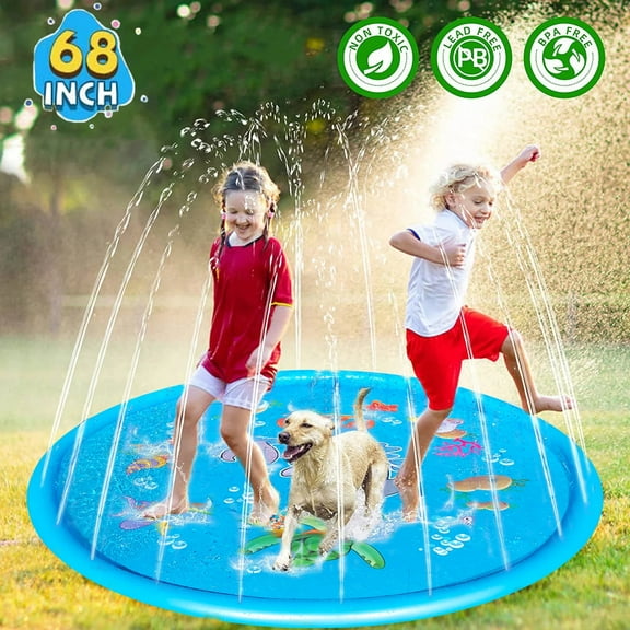 Gamexcel 68" Splash Pad Water Fun Mats Games Sprinkler for Children Garden Summer Party Inflatable Outdoor Play Mat Toy