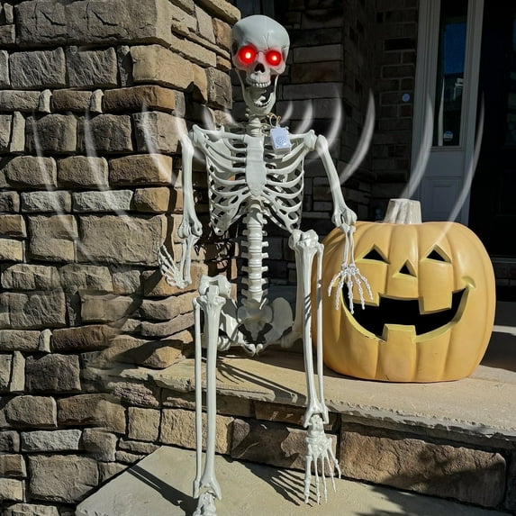 Gamexcel 6ft Halloween Skeleton Life Size Realistic w/ LED Eyes, Creepy Sound for Halloween Party Decoration
