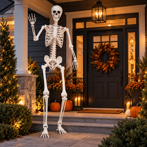 Gamexcel 7.9 ft Giant Halloween Skeleton Decoration, Full Body Poseable PVC Prop with Movable Joints for Yard Porch and Haunted House