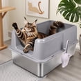 thumbnail image 1 of Gamexcel Extra Large 38L Stainless Steel Cat Litter Box Metal Litter Pan with Scoop and Mat Set - Odor, Stain and Rust Resistant, Easy to Clean, Gray, 1 of 8