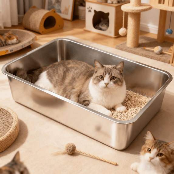 Gamexcel Extra Large Stainless Steel Cat Litter Pan, High Side Open Top ...