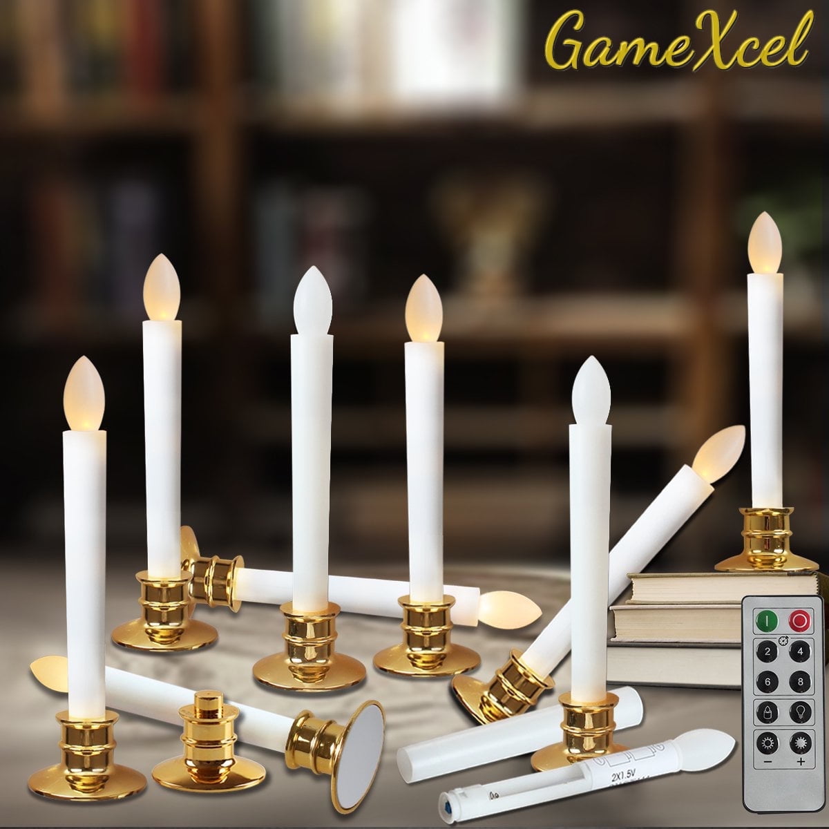 Gamexcel Flameless Candles, Gold Base, LED Window Candles with Remote and Timer, 10 Count