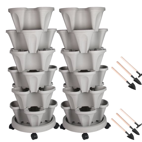  Vertical Strawberry Planter 2 Pack of 6 Tier Stackable Tower Herb Planters Stacking Outdoor Garden Planters Pot For Flowers, Vegetables and Succulents