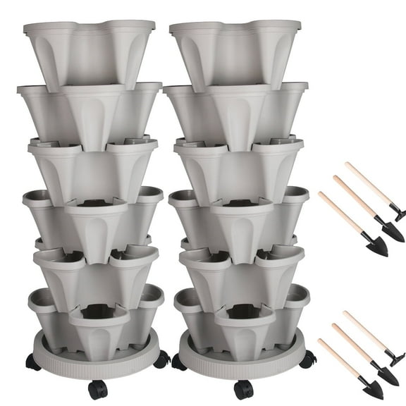 Gamexcel Gray PVC 6 Tier Plastic Plant Planter