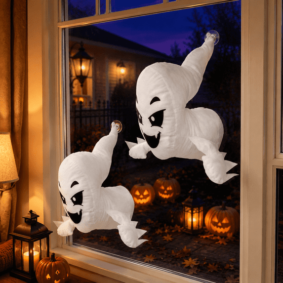 Gamexcel Halloween Window Crasher Ghosts, Angry Stuffed Flying Ghost Decorations with Suction Cups for Haunted House, 2 Pack
